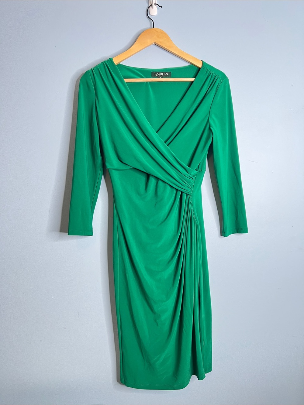 Lauren Ralph Lauren Faux Wrap Midi Dress Green Size 6 Feminine Effortlessly Chic